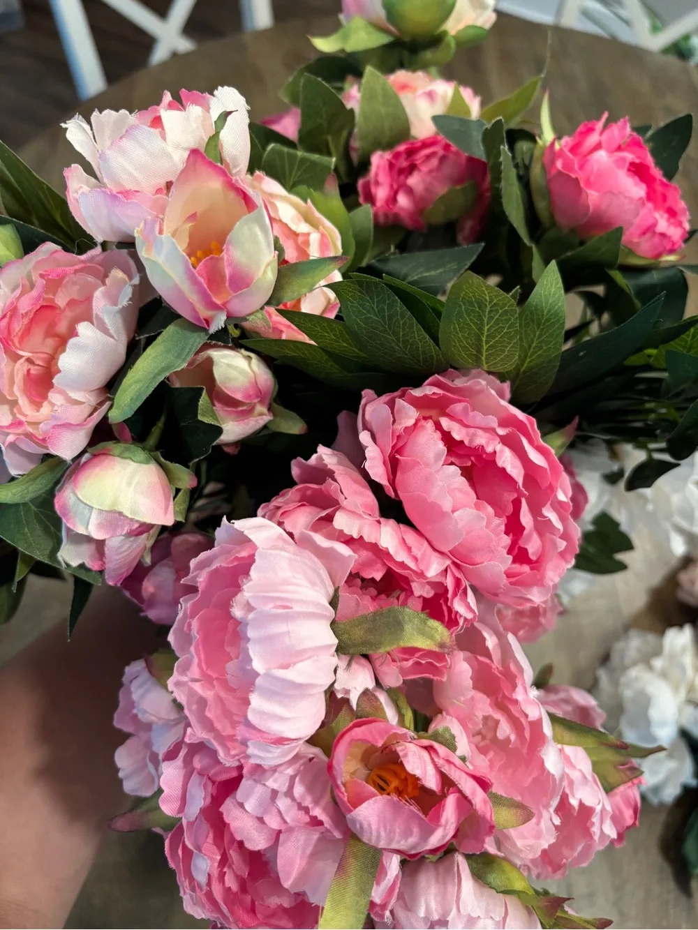 Pink Artificial Peony Bouquet with Greenery Stems - Home Accents New Ruscus Stem